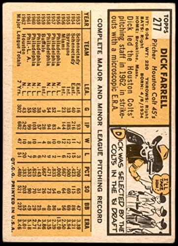 Бейзболна картичка 1963 г. Topps Обичайната 277 Дик Фарел от Houston Colt 45s Клас Добър