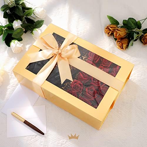 PACKQUEEN 5 Големи подарък кутии с прозорци, Златни Подаръчни кутии с размери 13,5x9x4,1 инча за подаръци Съдържат