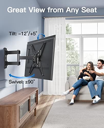 Монтиране на стена за телевизор PERLESMITH Full Motion TV за телевизори с диагонал от 26-55 инча, VESA 400x400 с тегло до 70 килограма и универсален комплект за закрепване на телевизора