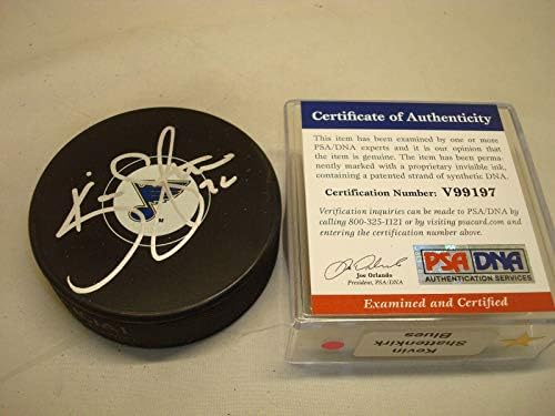 Кевин Шаттенкирк подписа хокей шайба Сейнт Луис Блус с автограф на PSA/DNA COA 1E - за Миене на НХЛ с автограф