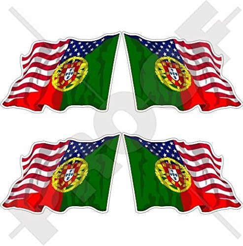 САЩ Сащ и ПОРТУГАЛИЯ Американско-португалски който да се вее флаг 2 (50 mm) Винилови Стикери, стикери x4 (от
