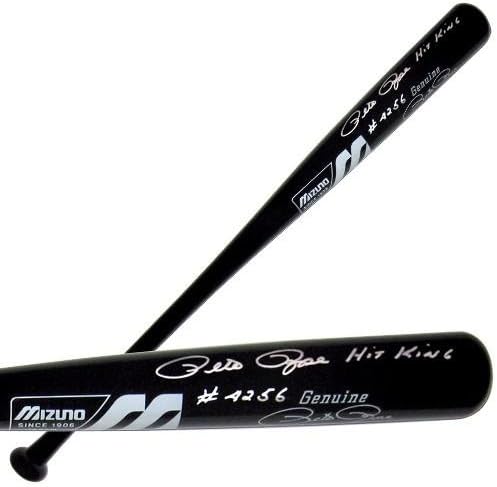 Пийт Роуз Подписа Черна Бейзболна бухалка Игра модели на Мизуно с Надпис Hit the King & 4256 - MLB Bats с автограф