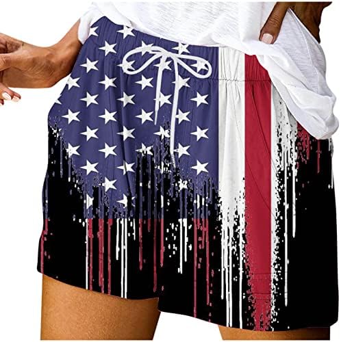 Oplxuo къси Панталони за Жени на САЩ Американски Флаг Патриотични Ежедневни Панталони Деня на Независимостта