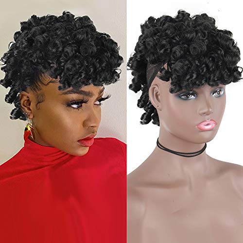 YITI Кратък Афро-Къдрава Опашка във формата на Светлина, с Бретон, изкуствена коса за черни жени, Къдрава Опашка