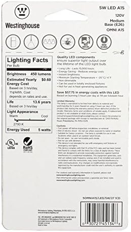 Уестингхаус Lighting 4513420 40-Ватов еквивалент на мека бяла led лампа A15 със Средна цокъл (4 опаковки), броя лампи 4 (опаковка по 1 парче)