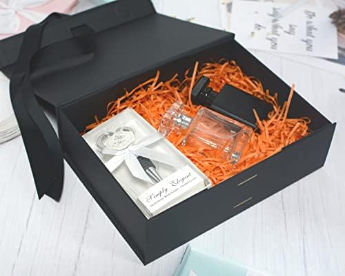 Черна Луксозна Магнитна подарък кутия с капак, панделки и подарочным пакет, Средният размер -9,4x7x3 инча, Отличен