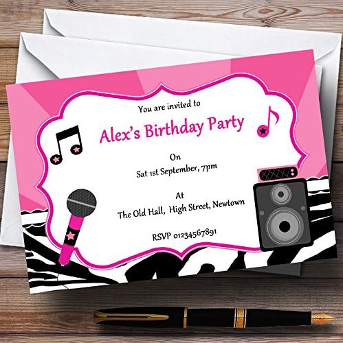 Черно-Розови Персонални Покани на парти в чест на рождения Ден на караоке-поп Звезда
