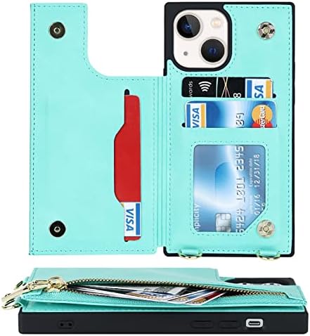 Чанта-портфейл Jaorty по рамото за iPhone 14 Plus с отделение за карти памет, Калъф-книжка с магнитна закопчалка-фолио
