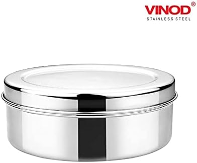 Контейнер Vinod от неръждаема стомана за Пури, паранты и Папад среден (Капацитет - 1400 мл, диаметър - 18,5 см, височина - 7 см)