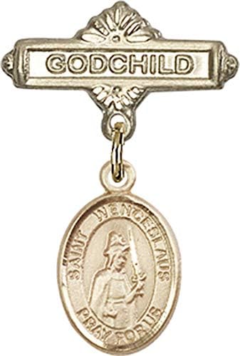 Детски икона Jewels Мания за талисман на Свети Вацлав и игла за икона Кръщелник | Детски иконата със златен