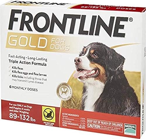 FRONTLINE Злато за кучета с тегло 89 132 паунда, червена (6 месеца)