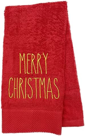 Червено Кърпа За Ръце Весела Коледа - Бродирани Кърпи За Ръце, Кърпи За Съдове С Празничен Декор, Кърпа За Върховете