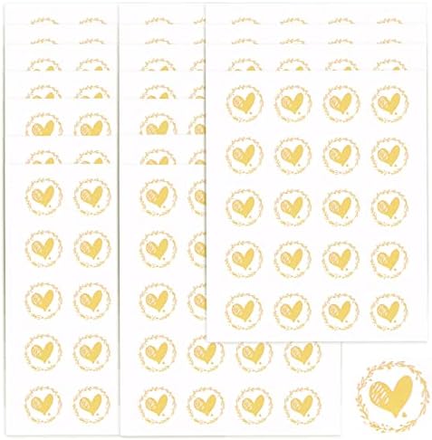 ZELARO 500 Бр. Сватбени Етикети със Сърца, Прозрачни Бронзови Етикети със Сърца, Кръгли Стикери за Пликове с